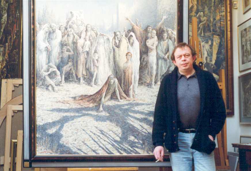 Sergei Chepik in front of the Golgotha